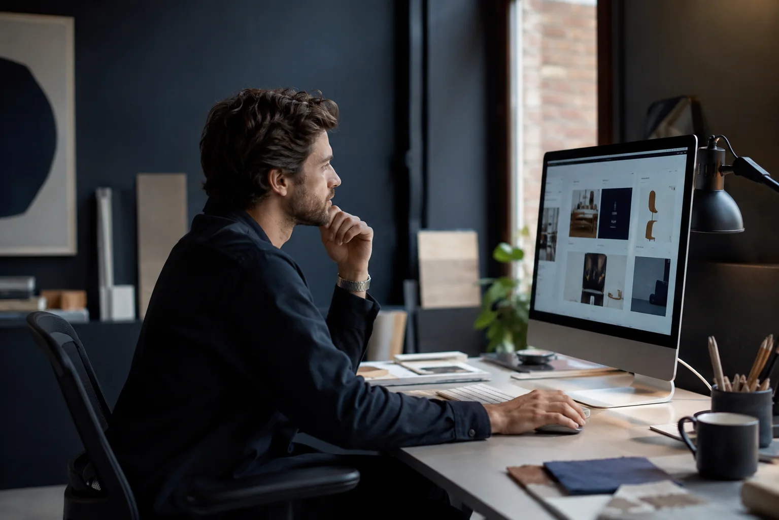 Creative professional reviewing a digital storefront
